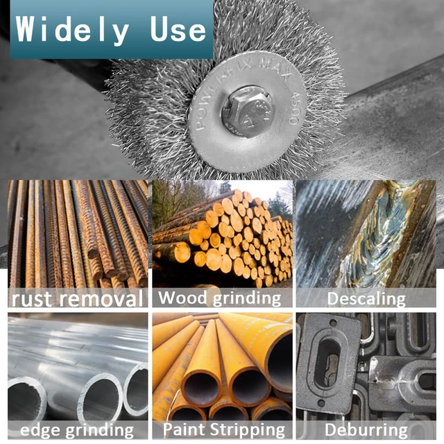 Alt view image 5 of 5 - 10 Pcs 4 Inch Wire Wheel Cup Brush Set for Drill, 0.012" Coarse Crimped Carbon Steel, 1/4" Hex Shank, for Rust, Paint & Corrosion Removal