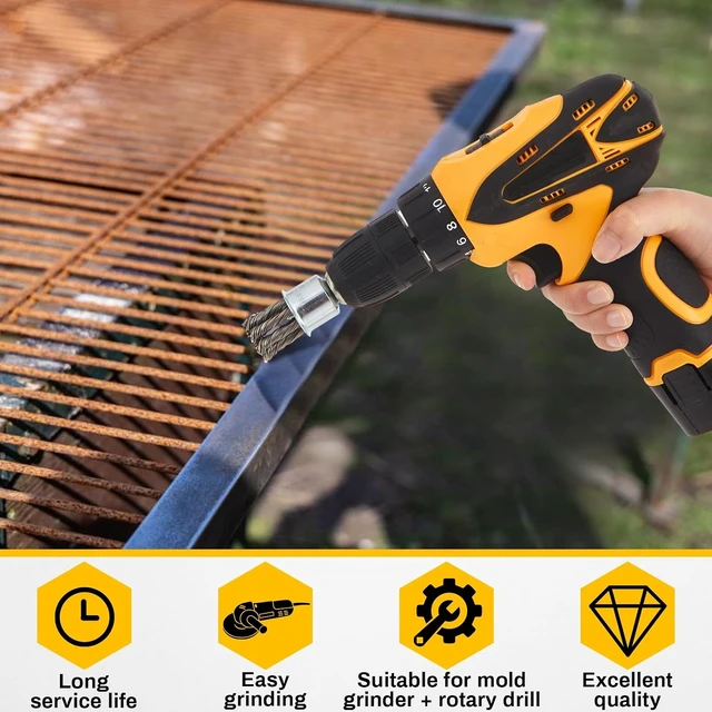 Alt view image 4 of 7 - 20 Pack 1 Inch Twist Knotted Wire End Brush with 1/4 Inch Shank, 20000 RPM, Heavy Duty Carbon Steel for Die Grinders & Drills, Rust, Paint & Slag Removal