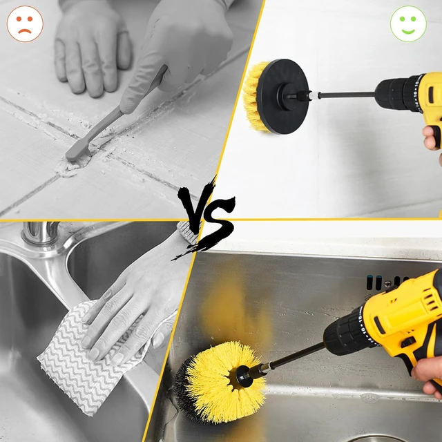 Alt view image 3 of 7 - 18 Pack Drill Brush Attachment Set Long-Reach Power Scrub Brushes for Car Detailing, Bathroom, Carpet, Tile Grout, Sinks & Corners