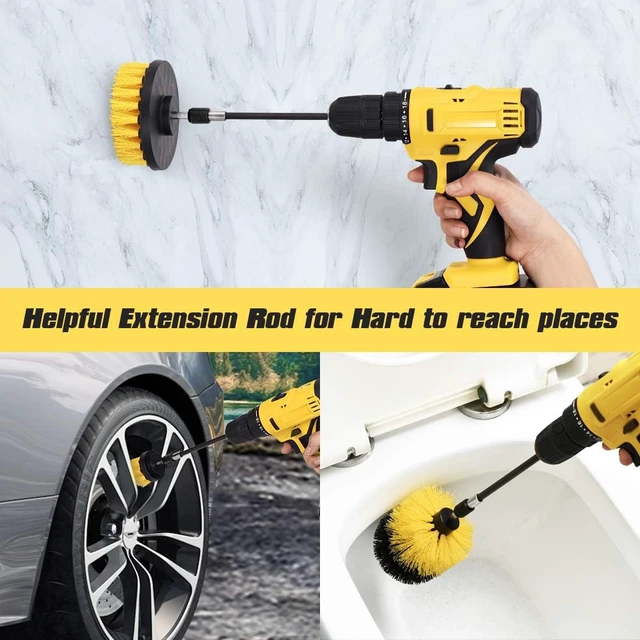 Alt view image 7 of 7 - 18 Pack Drill Brush Attachment Set Long-Reach Power Scrub Brushes for Car Detailing, Bathroom, Carpet, Tile Grout, Sinks & Corners