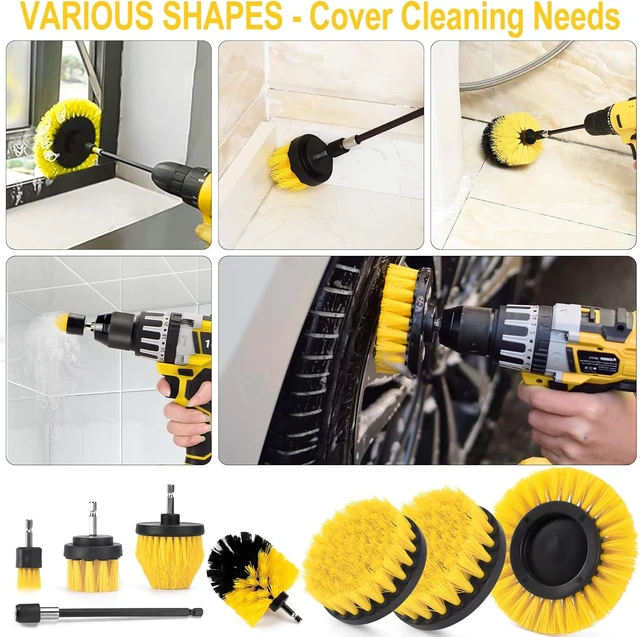 Alt view image 6 of 7 - 18 Pack Drill Brush Attachment Set Long-Reach Power Scrub Brushes for Car Detailing, Bathroom, Carpet, Tile Grout, Sinks & Corners