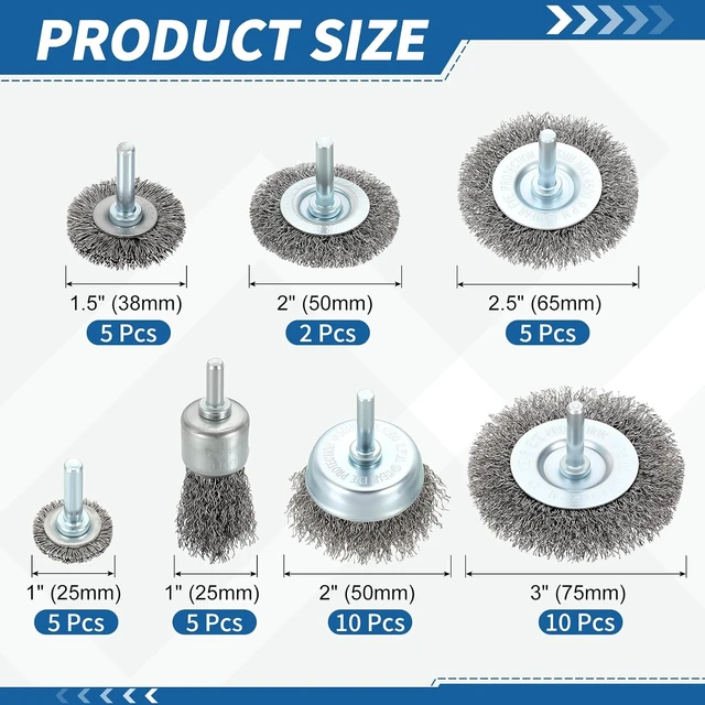 Alt view image 2 of 7 - 42 Pack Wire Wheel Cup & Pen Brush Set for Drill with 1/4" Shank