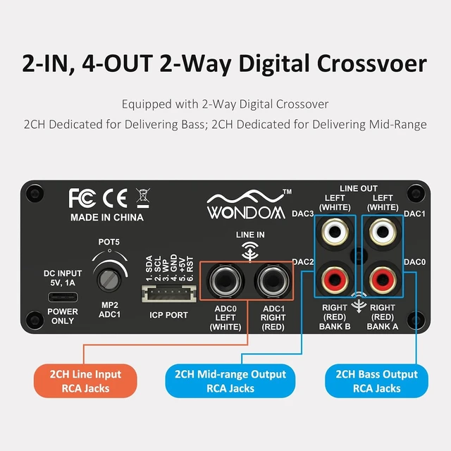 Alt view image 3 of 6 - ADAU1701 DSP Preamp Tone Board 2.2/4.0 Crossover, 2-in 4-out with Treble, Bass & Volume Control, Supports SigmaStudio