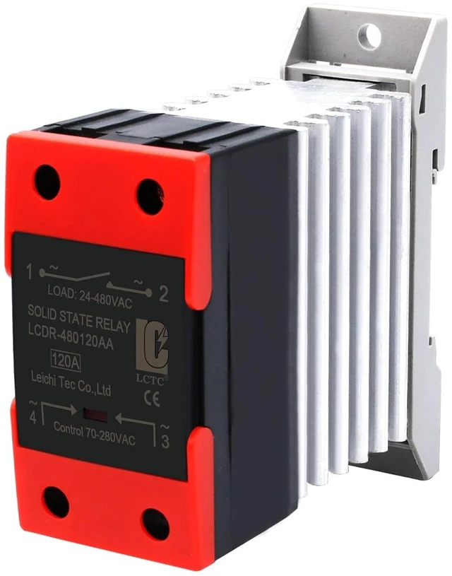 Main image of DIN Rail Single Phase Solid State Relay (SSR) with Heat Sink, AC to AC 120A, Resistive 60A, Inductive 20A