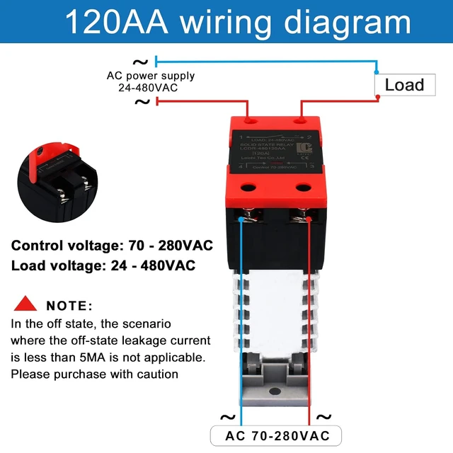 Alt view image 3 of 6 - DIN Rail Single Phase Solid State Relay (SSR) with Heat Sink, AC to AC 120A, Resistive 60A, Inductive 20A