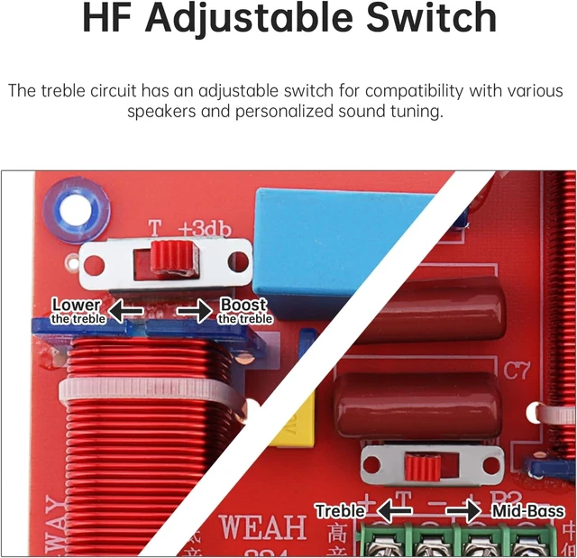 Alt view image 7 of 7 - 2 Pcs 400W Adjustable 4-8 Ohm 3-Way Speaker Crossover, One High & Two Low Frequency Divider, HiFi