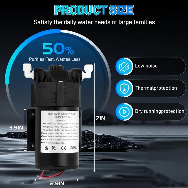 Alt view image 2 of 7 - 6800 Booster Pump Kit with High-Voltage Switch, for Household Reverse Osmosis Water Filtration Systems up to 100 GPD