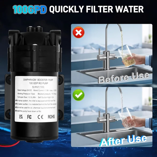 Alt view image 5 of 7 - 6800 Booster Pump Kit with High-Voltage Switch, for Household Reverse Osmosis Water Filtration Systems up to 100 GPD