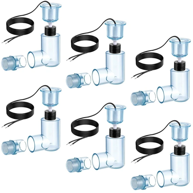 Main image of 6 SS2 L-Shape AC Float Switches with 3/4in Adapter & 6 ft Wire for HVAC Drain