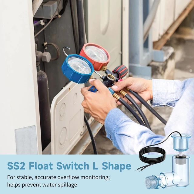 Alt view image 2 of 5 - 6 SS2 L-Shape AC Float Switches with 3/4in Adapter & 6 ft Wire for HVAC Drain