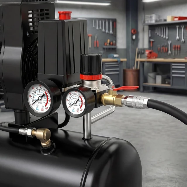 Alt view image 7 of 7 - Air Compressor Pressure Switch Control Valve 90-120 PSI, 110V-240V, 4-Way, with 0-180 PSI Regulator & Safety Relief Valve