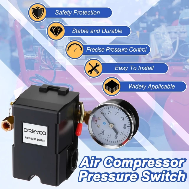 Alt view image 6 of 7 - Air Compressor Pressure Switch, 135-175 PSI, 4-Port Plug Fitting Kit