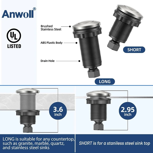Alt view image 5 of 7 - Professional Garbage Disposal Air Switch Kit, Dual Outlet Sink-Top On/Off Button, UL Listed