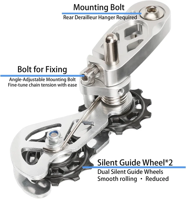 Alt view image 3 of 7 - Single Speed Chain Tensioner with Double Spring Guide & Multi-Segment Tension on CNC Aluminum, Easy Install for Silent, Fluid Performance, Fits BMX & Folding Bikes