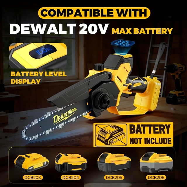 Alt view image 2 of 7 - 1200W Brushless Cordless Mini Chainsaw for DeWalt 20V MAX Battery, 6 & 8 Inch Handheld Pruning Saw with Auto Oiler, Gift for Men, Husbands & Fathers (Tool Only)