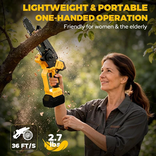 Alt view image 5 of 7 - 1200W Brushless Cordless Mini Chainsaw for DeWalt 20V MAX Battery, 6 & 8 Inch Handheld Pruning Saw with Auto Oiler, Gift for Men, Husbands & Fathers (Tool Only)