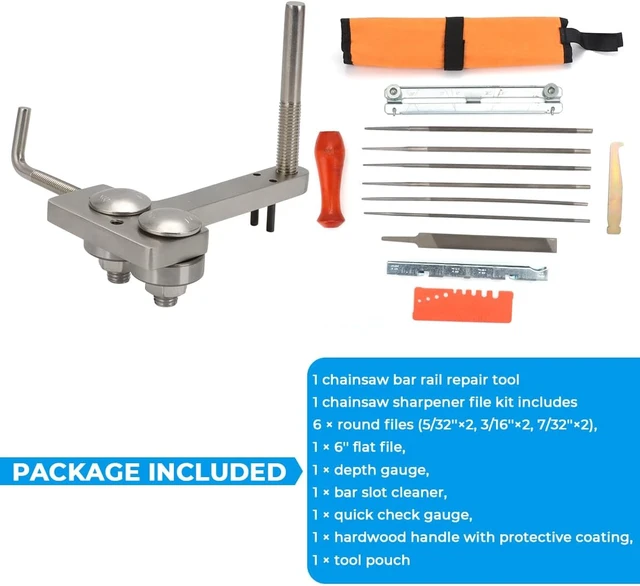 Alt view image 7 of 7 - Chainsaw Bar Rail Repair Tool & File Kit for Multiple Bar Gauges