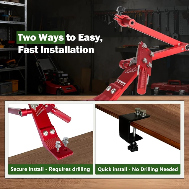 Alt view image 4 of 6 - Lawn Mower Blade Sharpener Kit with Model 5005 Sharpener, Metal Balancer & Quick-Install Clamp, for Right & Left Hand Mower Blades (Red)