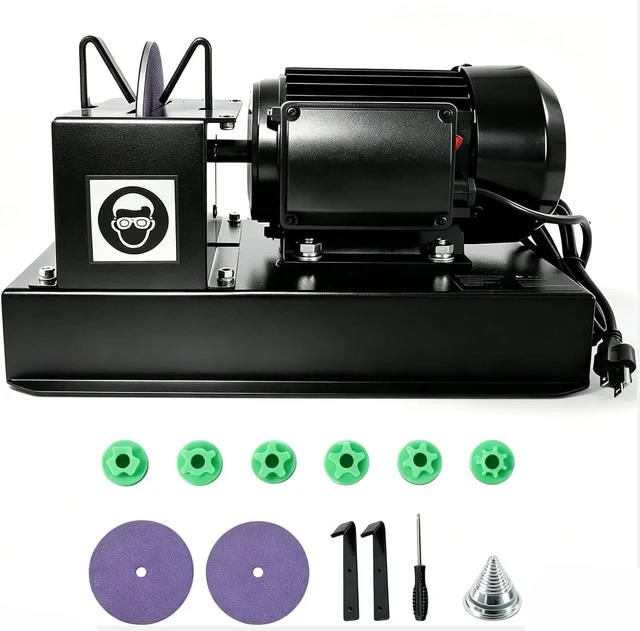Main image of 2/3HP Lawn Mower Blade Sharpener Grinder with 7-Inch Ceramic Wheel & 30°/40° Angle Brackets, Extra Sandpapers, for High/Low Lift, Gator & Flat Blades