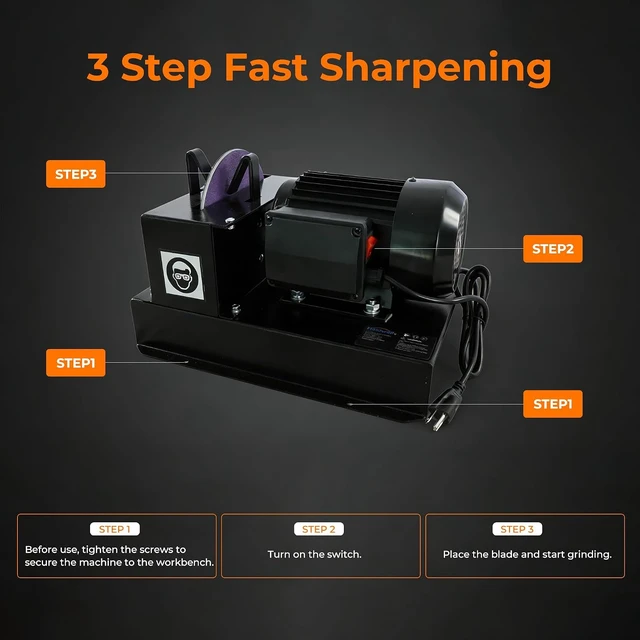 Alt view image 5 of 7 - 2/3HP Lawn Mower Blade Sharpener Grinder with 7-Inch Ceramic Wheel & 30°/40° Angle Brackets, Extra Sandpapers, for High/Low Lift, Gator & Flat Blades