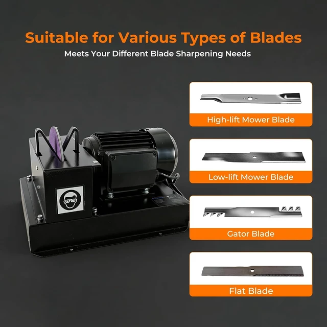 Alt view image 6 of 7 - 2/3HP Lawn Mower Blade Sharpener Grinder with 7-Inch Ceramic Wheel & 30°/40° Angle Brackets, Extra Sandpapers, for High/Low Lift, Gator & Flat Blades