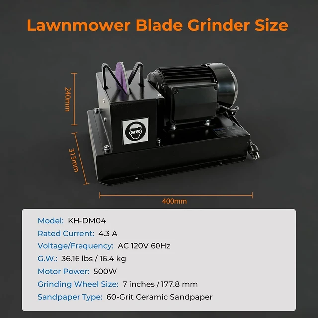 Alt view image 7 of 7 - 2/3HP Lawn Mower Blade Sharpener Grinder with 7-Inch Ceramic Wheel & 30°/40° Angle Brackets, Extra Sandpapers, for High/Low Lift, Gator & Flat Blades