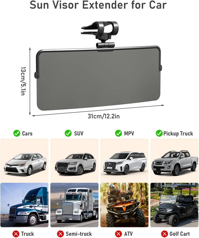 Alt view image 3 of 7 - UV400 Polarized Anti-Glare Sun Visor Extender for Cars