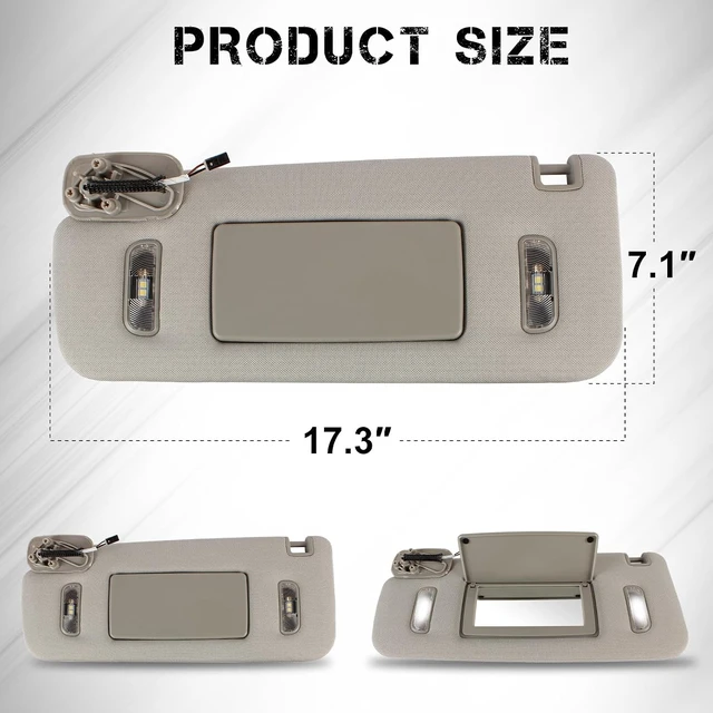 Alt view image 3 of 7 - Right Passenger Side Sun Visor with LED Lights for 2014-2019 GMC Sierra/Sierra Denali 1500 2500 3500 & Chevrolet Silverado 1500 2500 3500, Replaces 23459643 (Gray)