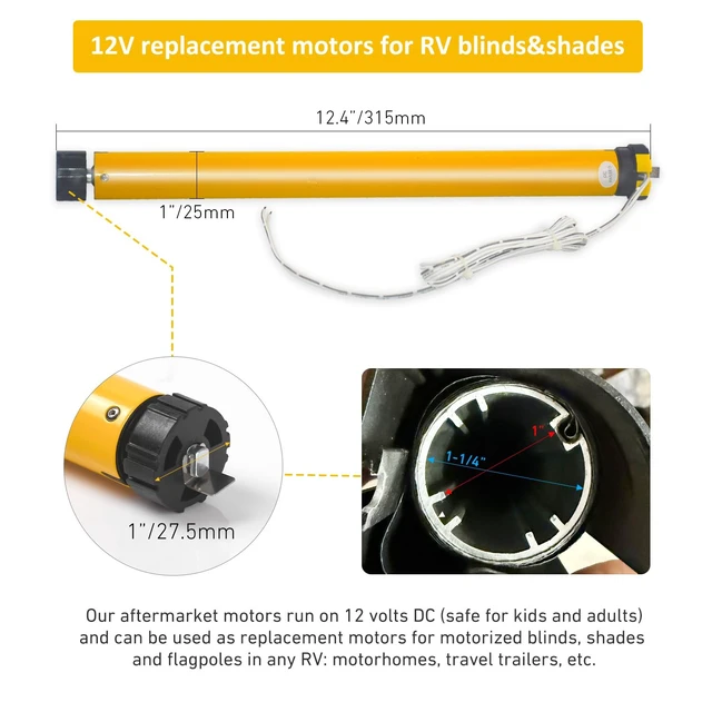 Alt view image 4 of 7 - 12V DC Hardwired RV Shade Motor Replacement Window Blind Motor with Built-in Limit Switch, Adjustable by Allen Wrench