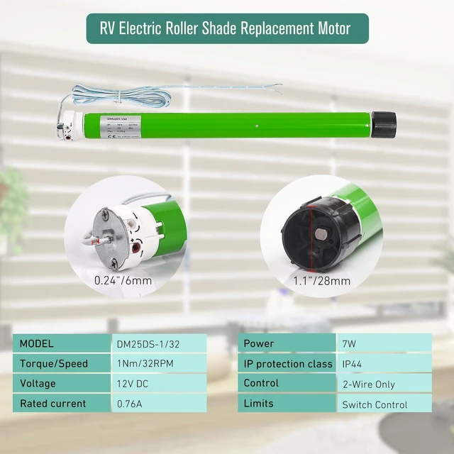 Alt view image 2 of 7 - DM25DS 12V Electric Roller Shade Replacement Motor for 1-3/16" Shade Tubes, RV Window Shade Motor