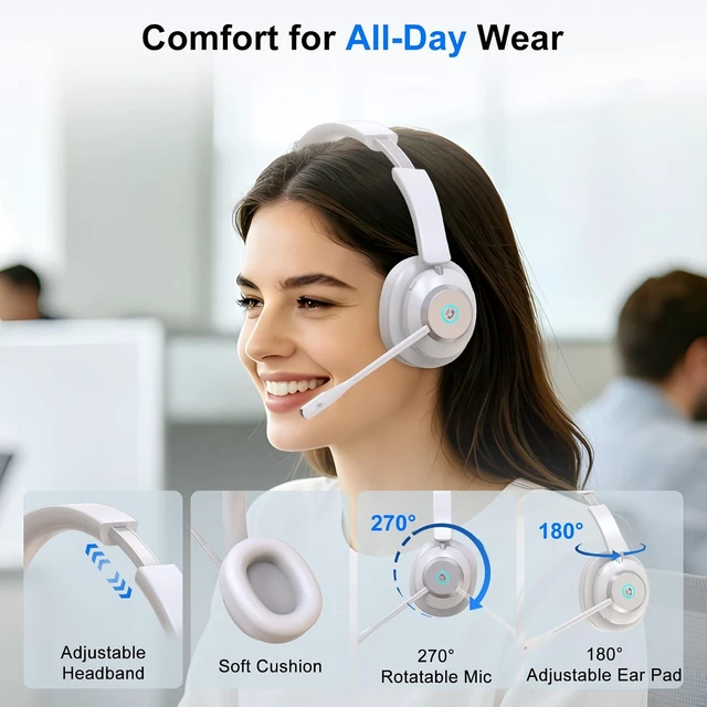 Alt view image 7 of 7 - Bluetooth Headset with Microphone for Truck Drivers AI Noise Canceling, One Mute Button, BT & USB Dongle, Wireless for Work, Office, Call Centers, Phones & PC
