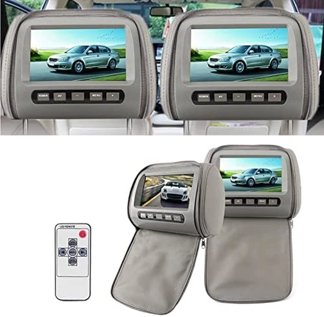 Alt view image 2 of 2 - 2 Pcs 7 Inch HD Car Headrest LCD Video Player with Zipper Cover, Remote Control (Gray)