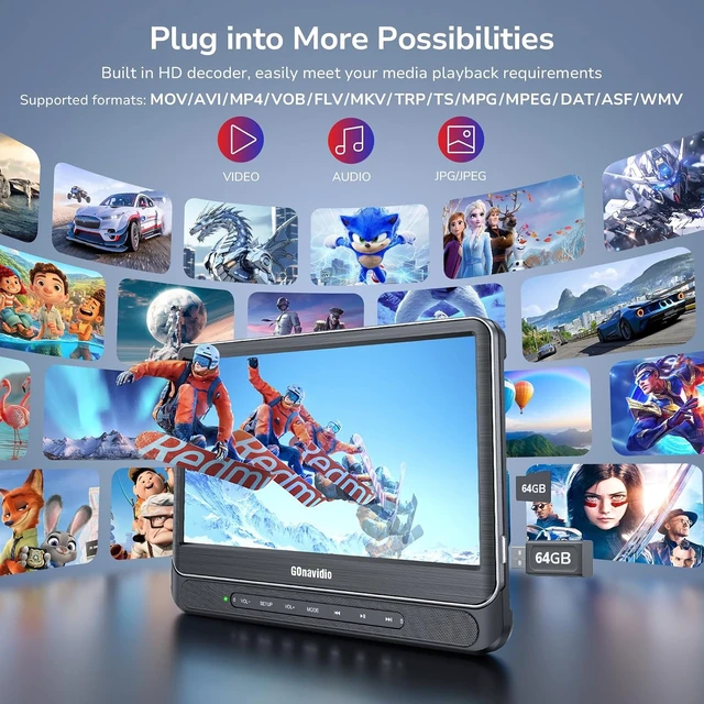 Alt view image 6 of 7 - 12" Dual Car DVD Players with 2 Headphones, HDMI Input, 5-Hour Battery, MP4