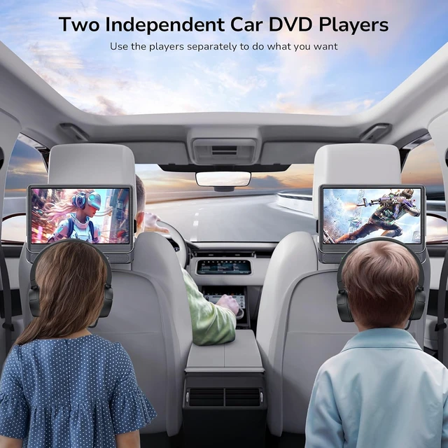 Alt view image 7 of 7 - 12" Dual Car DVD Players with 2 Headphones, HDMI Input, 5-Hour Battery, MP4