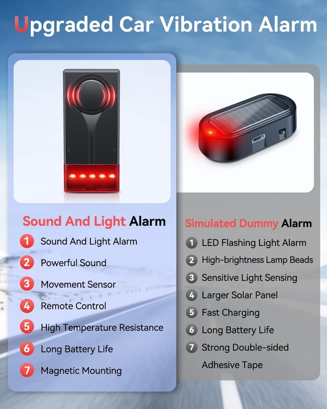 Alt view image 6 of 6 - 108dB Car Vibration Sound & Light Anti-Theft Alarm with Remote, LED Flashing Security Light, Wireless Vehicle Alert, 2 Pcs