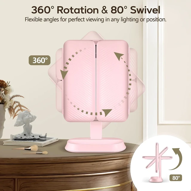 Alt view image 7 of 7 - Lighted Makeup Mirror with 10X/5X/1X Magnification, 3 Color Lights, Rechargeable & Detachable, Trifold Vanity Mirror, Gifts (Pink)