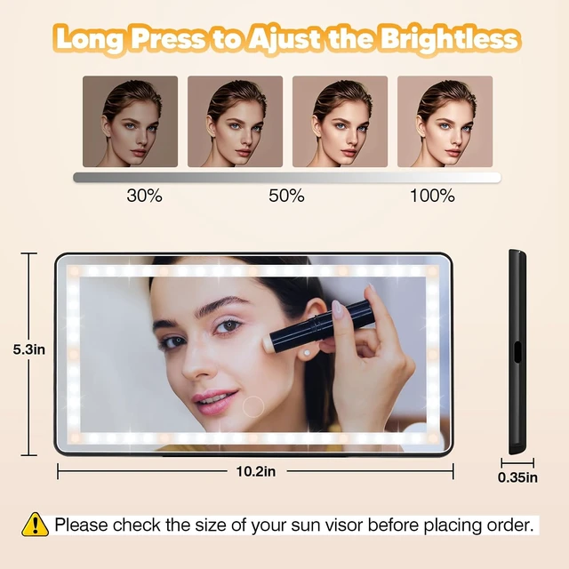 Alt view image 5 of 7 - 2 Pcs Car Sun Visor Vanity Mirror with Protective Cover LED Makeup Mirror, 3 Light Modes, Dual Rechargeable Dimmable Touch Control, Universal for Car, Truck & SUV