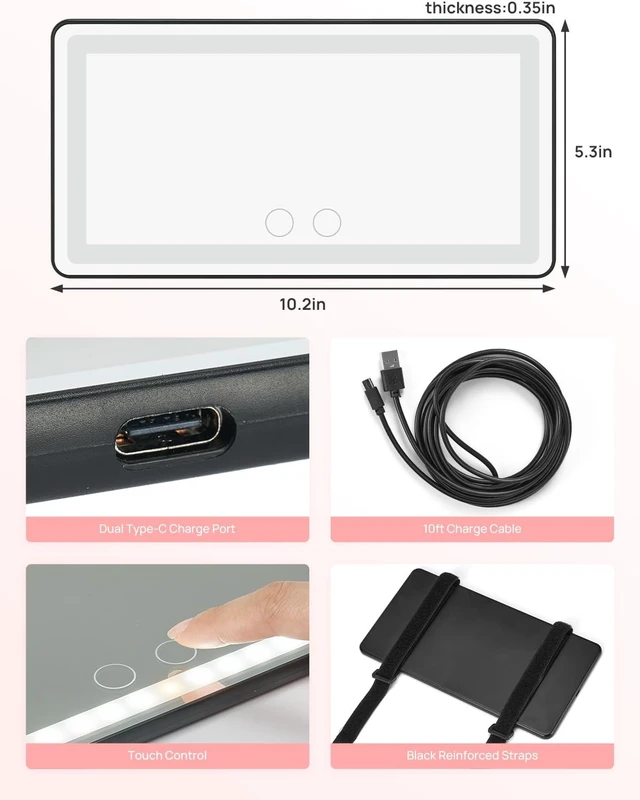 Alt view image 5 of 6 - Car Sun Visor Vanity Mirror with Lights, 3 Light Modes & 60 LEDs, Dimmable Touch Control for Truck & SUV