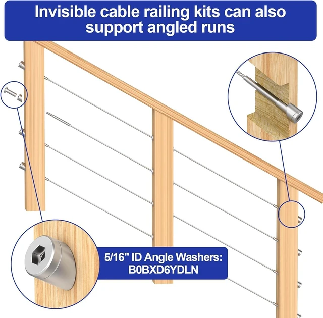 Alt view image 6 of 7 - 20 Pack 1/8" Stainless Steel Swage Stud End & Invisible Receiver for 1/8 Inch Cable Railing, Threaded End Fitting for Wood & Metal Posts