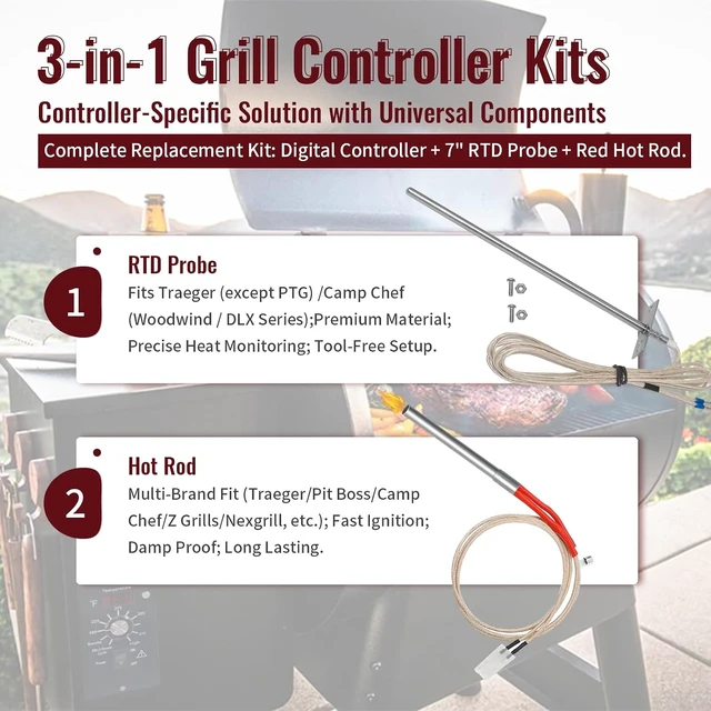 Alt view image 2 of 7 - Controller Kit for Traeger BAC236 & BAC283 (No Temp Probe Ports)