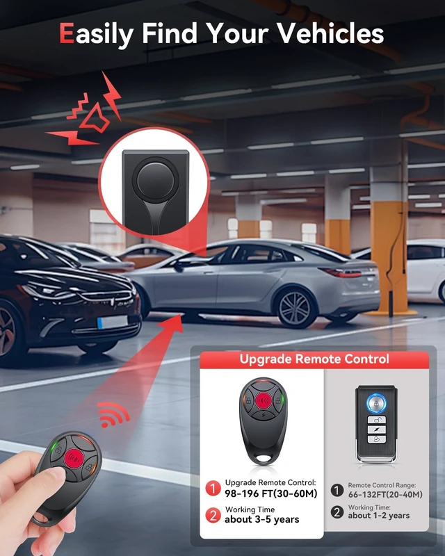 Alt view image 4 of 6 - 108dB Car Vibration Sound & Light Anti-Theft Alarm with Remote, LED Flashing Security Light, Wireless Vehicle Alert, 2 Pcs