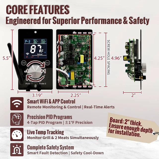 Alt view image 2 of 7 - Universal WiFi PID Controller Kit with Grill RTD Probe