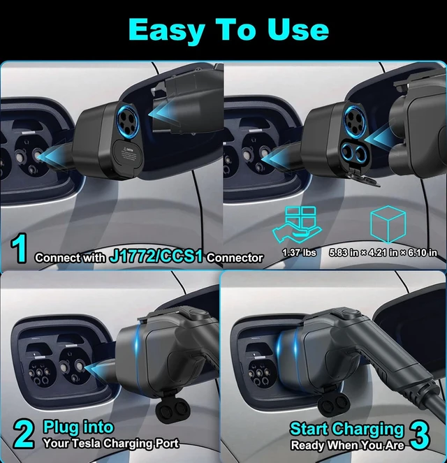Alt view image 7 of 7 - 2-in-1 CCS1 to NACS & J1772 to Tesla Adapter, Max 250kW 500V Fast Charging for Model 3/Y/X/S/Cybertruck, ChargePoint/EVgo/Electrify America Compatible