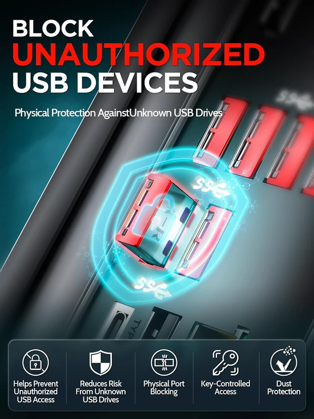 Alt view image 2 of 7 - 100-Pack USB-A Port Locks with 10 Keys, Dust-Proof & Physical Security (Red)