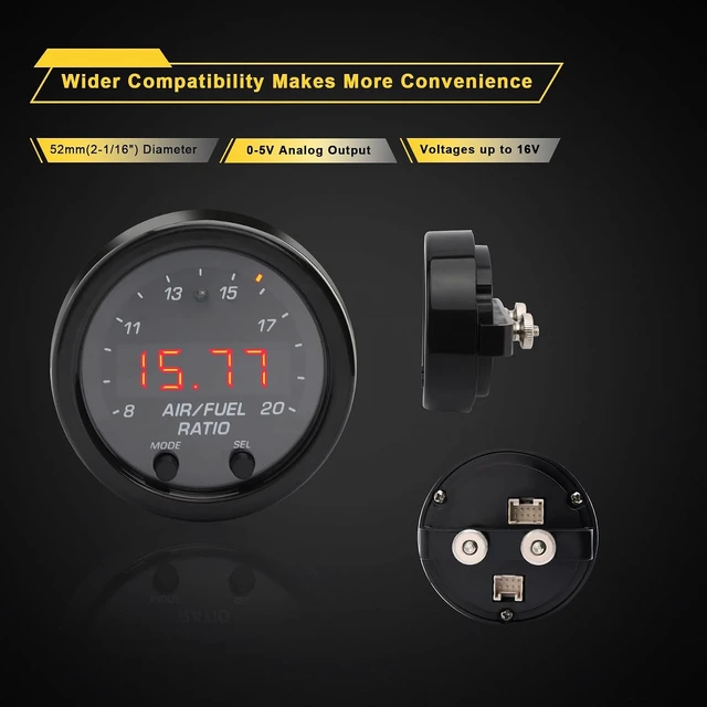 Alt view image 2 of 7 - 30-0300 Wideband UEGO Air/Fuel Ratio Gauge 52mm (2-1/16"), AFR/Lambda Controller Kit with LSU 4.9 Sensor