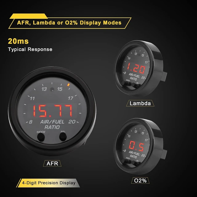 Alt view image 3 of 7 - 30-0300 Wideband UEGO Air/Fuel Ratio Gauge 52mm (2-1/16"), AFR/Lambda Controller Kit with LSU 4.9 Sensor