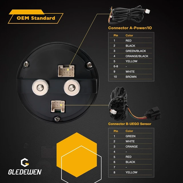 Alt view image 4 of 7 - 30-0300 Wideband UEGO Air/Fuel Ratio Gauge 52mm (2-1/16"), AFR/Lambda Controller Kit with LSU 4.9 Sensor