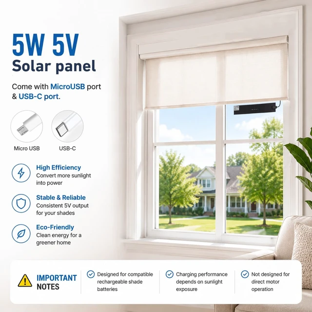 Alt view image 7 of 7 - 5W 5V Solar Panel for Motorized Blinds with USB-C Connector