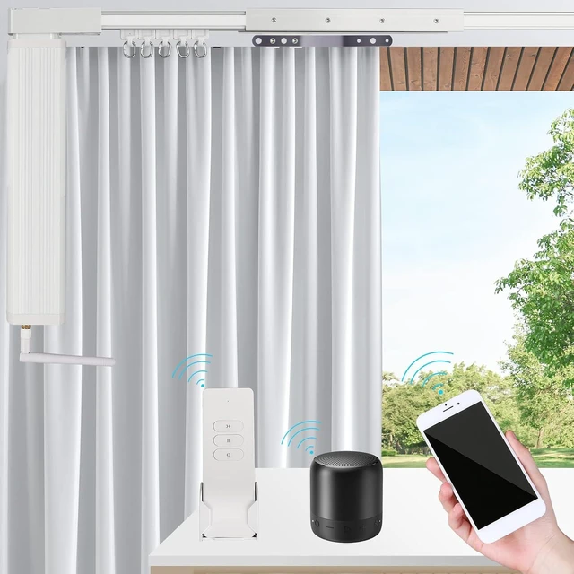 Main image of WiFi Smart Curtain Track with Phone Control, Voice Control for Alexa, Google Home & Tuya, Motorized Curtain Rods with Remote (125'')