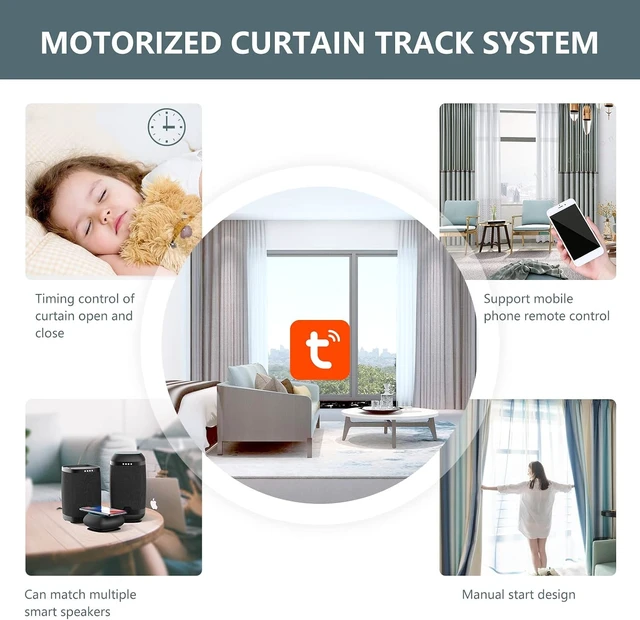 Alt view image 3 of 6 - WiFi Smart Curtain Track with Phone Control, Voice Control for Alexa, Google Home & Tuya, Motorized Curtain Rods with Remote (125'')